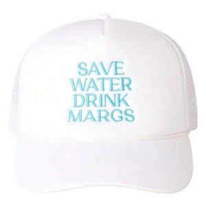 Save Water Drunk Margs White Cap with Blue Embroidery